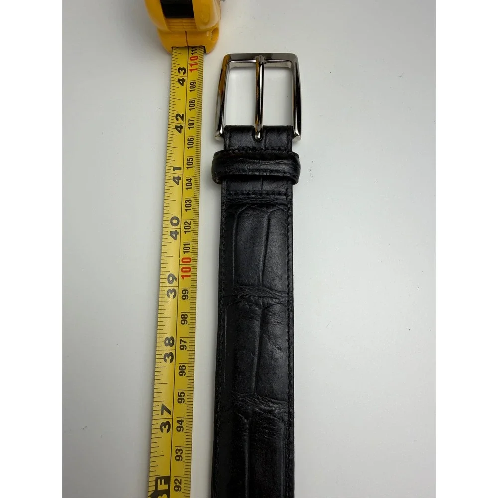 VTG Cole Haan Mens Leather Belt 36 Black Croc Embossed Solid Brass Buckle USA